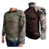 Playera Camisa Táctica Rápida Militar De Combate Camuflaje Gotcha Airsoft Deportiva Porta Coderas Parches E Insignias  