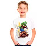 Camiseta Luigi Super Mario Camisa Blusa Moleton Infantil