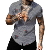 Q Camisa Manga Corta Con Estampado 3d Araña Para Hombre