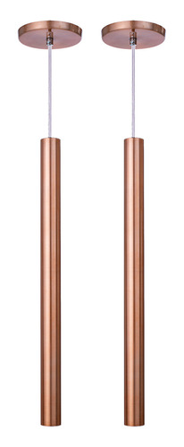 Kit 2 Pendente Tubo Rose Gold 50cm Cabo Cristal Led Quente Iluminar Ambiente