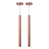 Kit 2 Pendente Tubo Rose Gold 50cm Cabo Cristal Led Quente Iluminar Ambiente