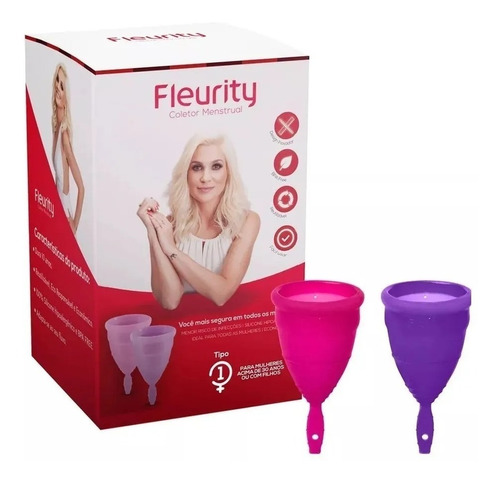 Coletor Menstrual Fleurity 2 Unidades, Tipo 1 + 2 Saquinhos Cor Diversas