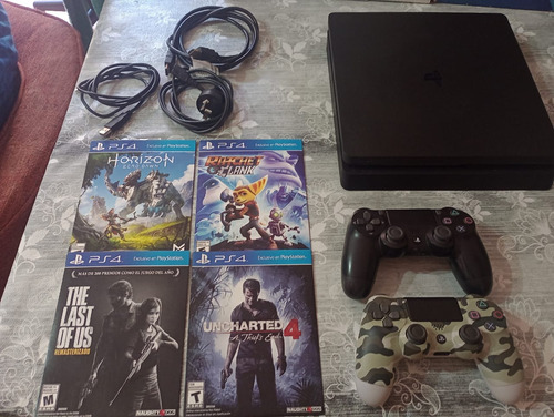 Playstation 4 Slim 1t - Con Cables, Juegos Y Joystick