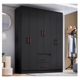 Guarda Roupa Solteiro 6 Portas 2 Gavetas Sidney Doripel Cor Preto