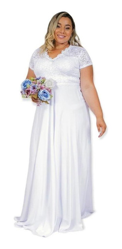 Vestido De Noiva Plus Size- Casamento Simples Barato