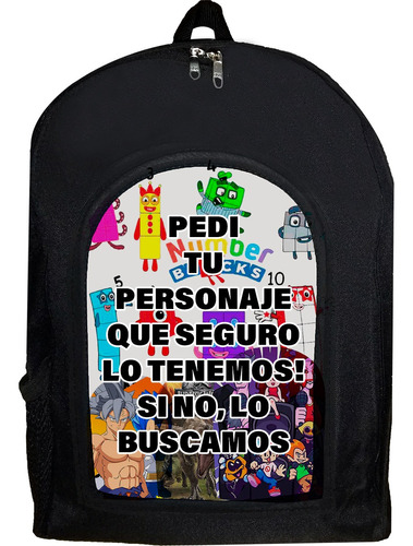 Mochila Escolar Reforzada Negra Personajes Dibujos Animados