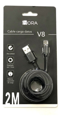 Cable 2mts V8 Microusb Android Datos Carga Rápida 1hora