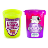 Kit Slimes Brilha Escuro Gelelé + Slime Bactericida Brilho 