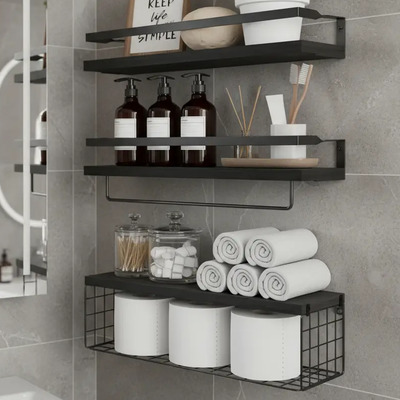 Repisas Flotantes Estantes De Madera Para Dormitorio Baño Color Negro | MercadoLibre