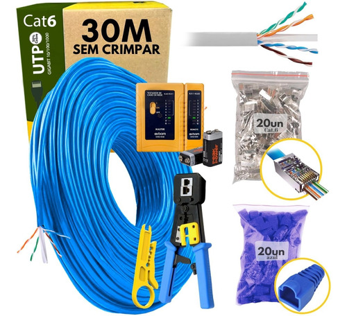 Kit Cabo De Rede Cat6 Utp 30 Metros + Rj45 + Alicate + Test