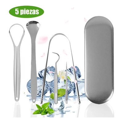 YCRIGNS Limpiador de Lengua de Acero Inoxidable - Kit de 5 Piezas con Estuche Higiénico. Elimina Bacterias y Mejora el Aliento. Ideal para Higiene Bucal Diaria y Cuidado Dental Profesional | MercadoLibre