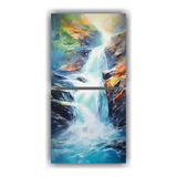 120x60cm Cuadro Abstracto De Cascada En Trazos Plateados Y G