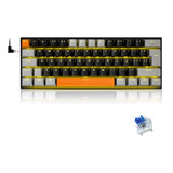 Terport Teclado Español 60% Compacto E-yooso Z11 Luz Amarilla Para Juegos, Switch Outemu Blue Hotswap, Teclado Mecánico Con Cable Removible 62 Teclas, Keyboard Gamer Color Negro/gris