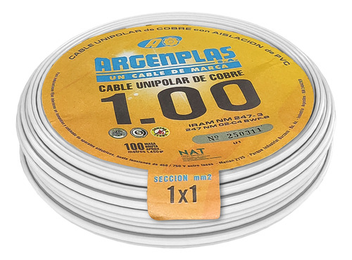 Cable Unipolar 1mm Blanco Pvc Argenplas X100mts
