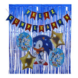Set Cumpleaños Sonic + Cortina + Letrero Cumpleaños