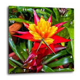 Reloj De Pared Con Flor Tropical Roja Y Amarilla 10x10 