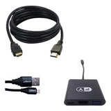 Kit Adaptador Type-c Hdmi Usb + Cabo Hdmi + Cabo iPhone Usb