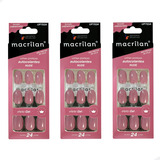 Kit C/3 Unhas Postiças Autocolante Amendoado Nude Macrilan