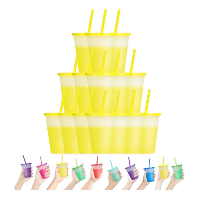 Vasos Mágicos De Plástico De 475ml Con Tapa Y Popote, 15pza Color Amarillo | MercadoLibre