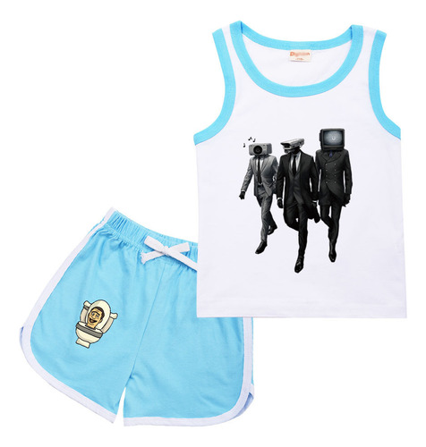 Camiseta Regata Skibidi Toilet Tv Man + Shorts Para Meninos