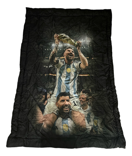Cubrecama Argentina Campeon Del Mundo Gracias Messi !! Unico Color Leo Con El Kun