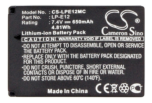 Bateria P/ Camara Canon Lpe12 , Lp-e12 , 650mah , 7,4v,local