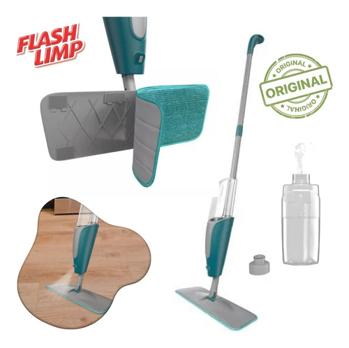 Vassoura Mop Spray Flash Limp Cabo Inox E Refil Microfibra