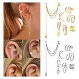 7 Clips D Oreja Mujer Aretes Plata Broqueles Largos Earcuff