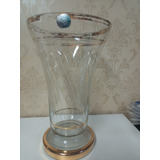 Maravilhoso Vaso Antigo De Vidro C/ Detalhes Dourados 26,5cm