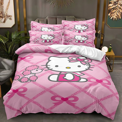 Juego De Funda De Edredón Animada De Hello Kitty, Cama Doble