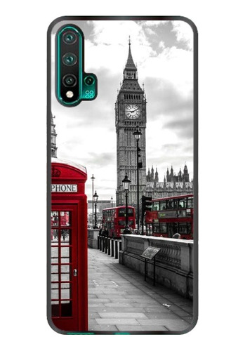 Funda Protector Para Huawei Londres Gris Telefono Rojo