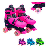 Patins Infantil 4 Rodas Ajustável Com Led Na Rodinha Quad