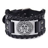 Pulsera De Cuero Para Hombre Mujer Arbol De La Vida Vikingo Color Negro Largo 27 Cm