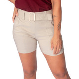 Shorts Bermuda Feminino Com Cinto Sarja Elastano Alfaitaria