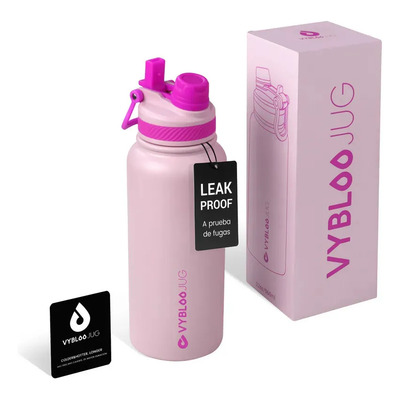 Termos Acero Inoxidable Térmico Botellas para agua 32oz Tapa 2 en 1 Cafe Color Rosa | Meses sin interés