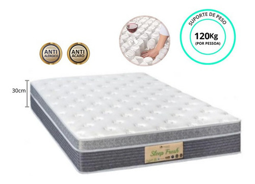 Cama Box Baú Casal + Colchão Sleep Fresh 138x188 Cor Corino Marrom