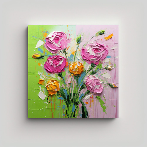 60x60cm Cuadro Floral En Lienzo Con Movimiento Visual Flores