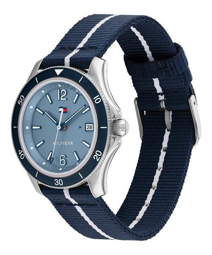 Reloj Tommy Hilfiger Para Mujer De Tela 1782511 Ss Color De La Malla Azul Marino Color Del Bisel Azul Marino Color Del Fondo Celeste