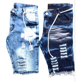 Kit Bermudas Masculina Jeans Rasgada Atacado Sm Lycra