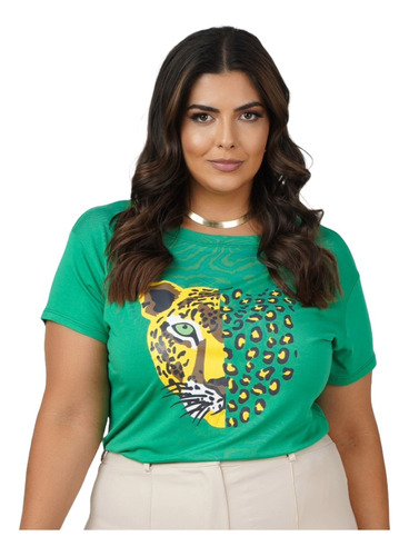 Blusa Gg G1 Tshirt Camiseta Feminina Plus Size Onça Pintada