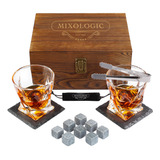 Set De Regalo Whiskey Town Vasos De Vidrio Accesorios 15 Pz