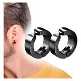 Brinco Masculino Feminino Preto Pressão Argola 1 Par 10mm