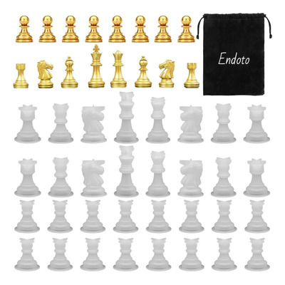 Juego De Moldes De Ajedrez Endoto Resin, 16 Piezas Con Table