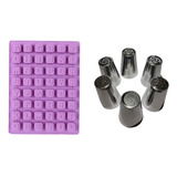 Kit Pasteleria Molde Abecedario Silicona + Set De Picos X6u