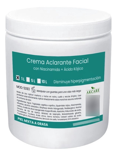 Crema Aclarante Facial Niacinamida + Kojico A Granel 1 Litro