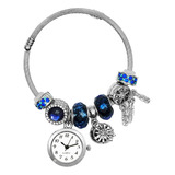 Reloj Mujer Dama Pulsera Acero Atrapasueños Azul  + Estuche 