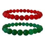 Kit Pulseiras Jade Vermelha E Jade Verde 8mm Pedras Naturais