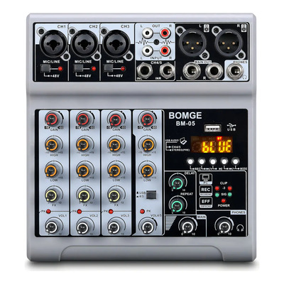 Mezcladora Analógica Bomge BM-05 5 Canales Bluetooth USB 48V Phantom | Meses sin interés