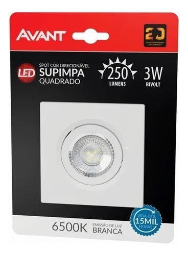 Kit 4 Spot Embutir 3w Quadrad Direcionavel Gesso 6500k Avant Cor Branco 110v/220v