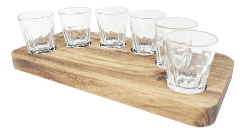 Tabla Portashots 6 Shots Madera Parota Whisky Tequilero